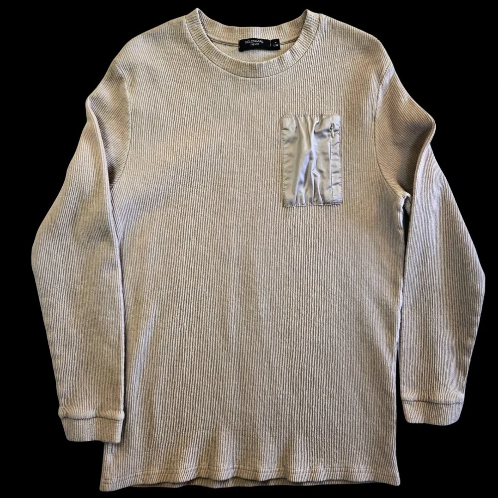Bolongaro Trevor Size Medium Decorative Pocket Crewneck Sweatshirt Sweater‎ Tan